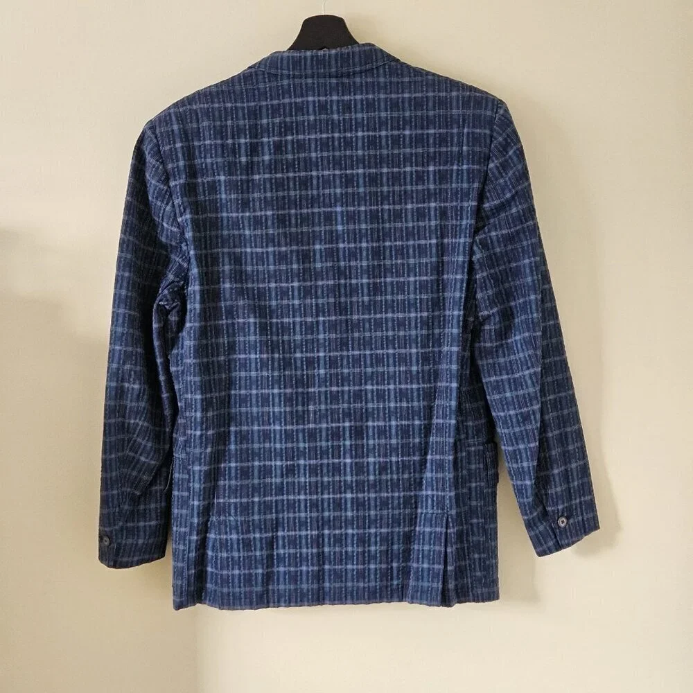 Azzurra Blazer Men 46 R Multi Seersucker Cotton Lined Sleeves Double Vented Boho - Picture 2 of 16